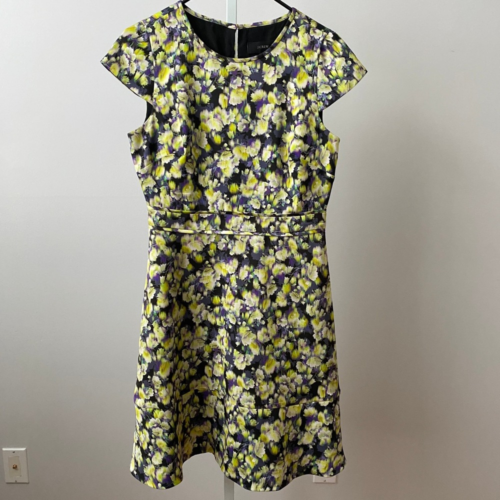 J.Crew Cottage Coquette 6 Yellow Purple Floral Dress Impressionist Print